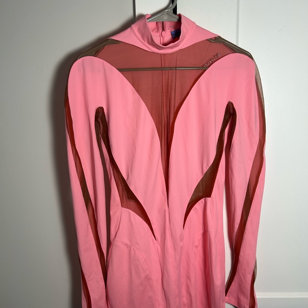 Mugler Pink Sheer Panel Dress